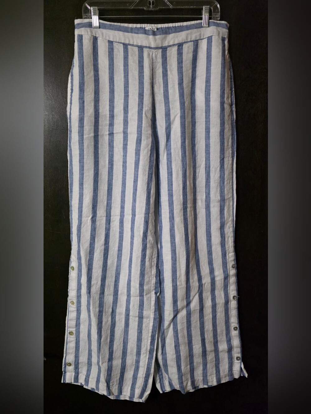 Jones New York Women's 100% Linen Striped Wide-Leg Pull-on Pants Size L